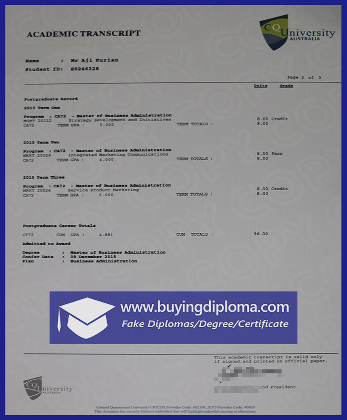 Fastest way to buy fake Central Queensland University Transcript