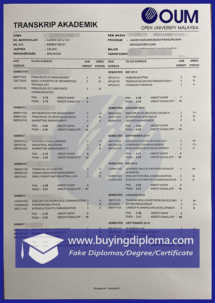 Order a fake open University Malaysia transcript online