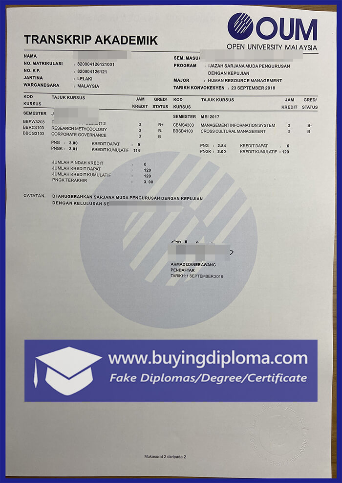 How to buy a fake transcript of Malaysian Open University (OUM)