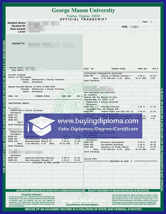 How long to copy a George Mason University transcript