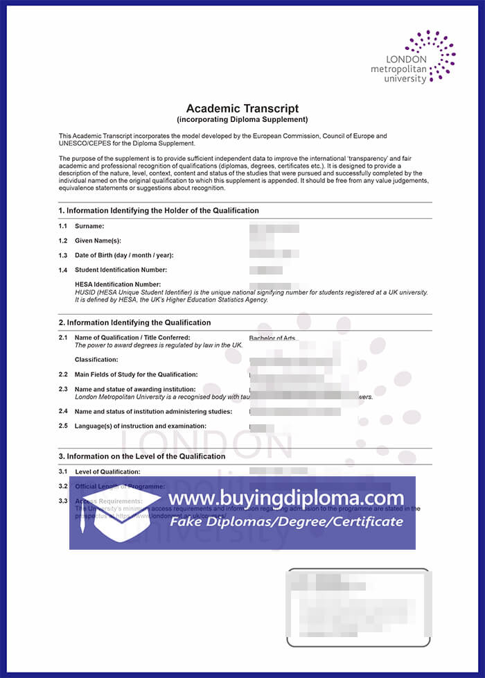 London Metropolitan University certificate picture