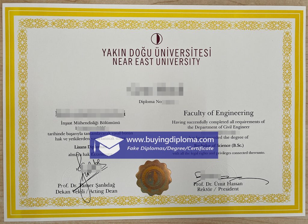 Near East University diploma certificate