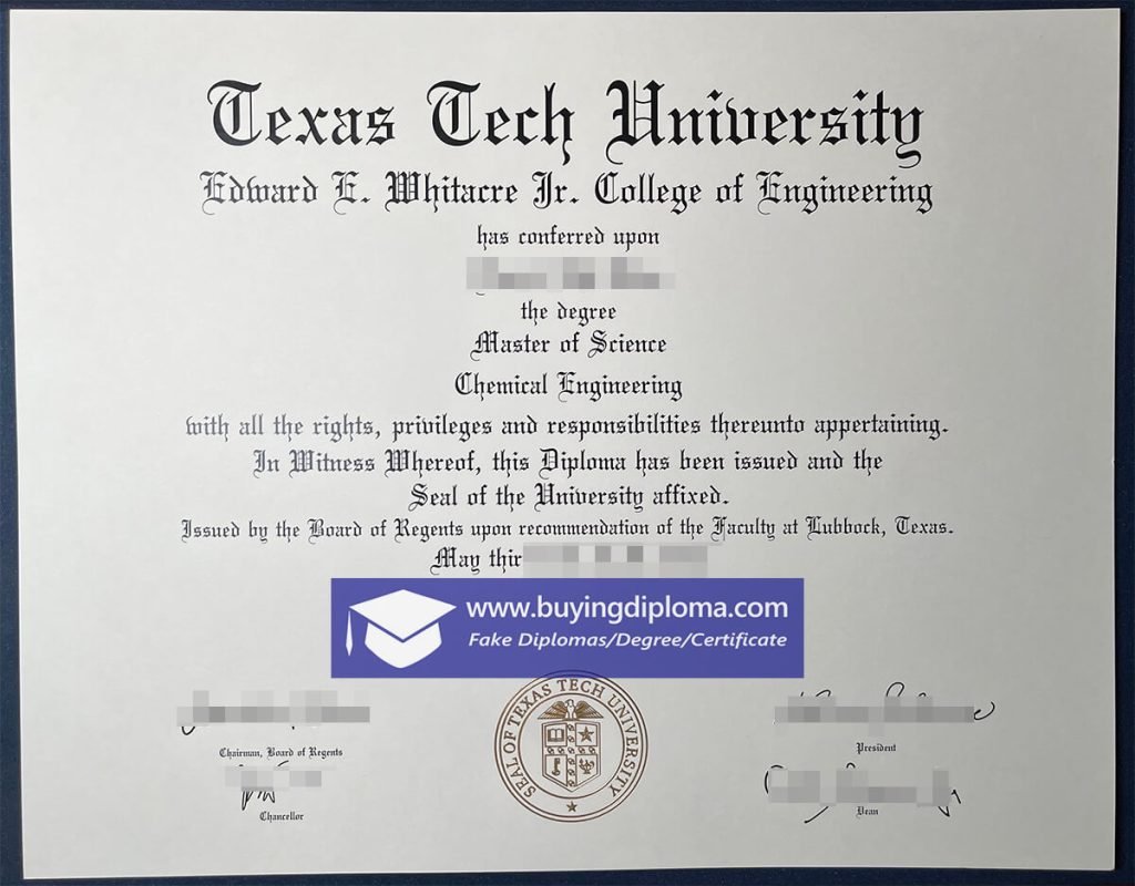 TTU degree, fake Texas Tech University diploma