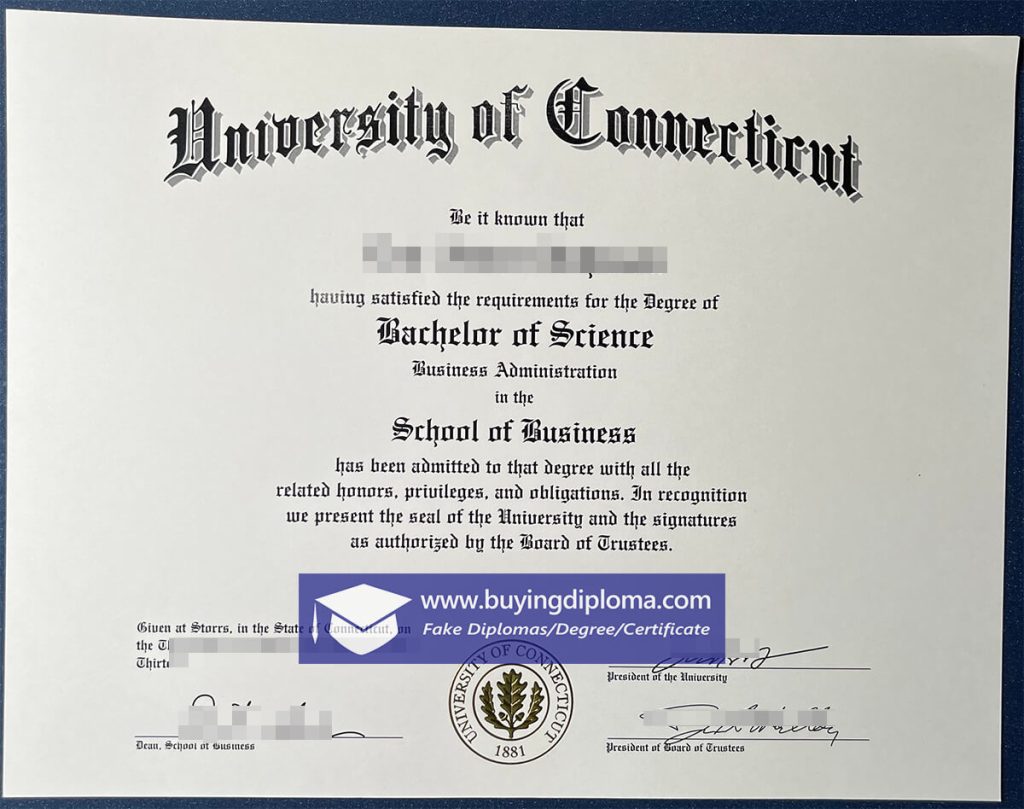 University of Connecticut diploma certificate