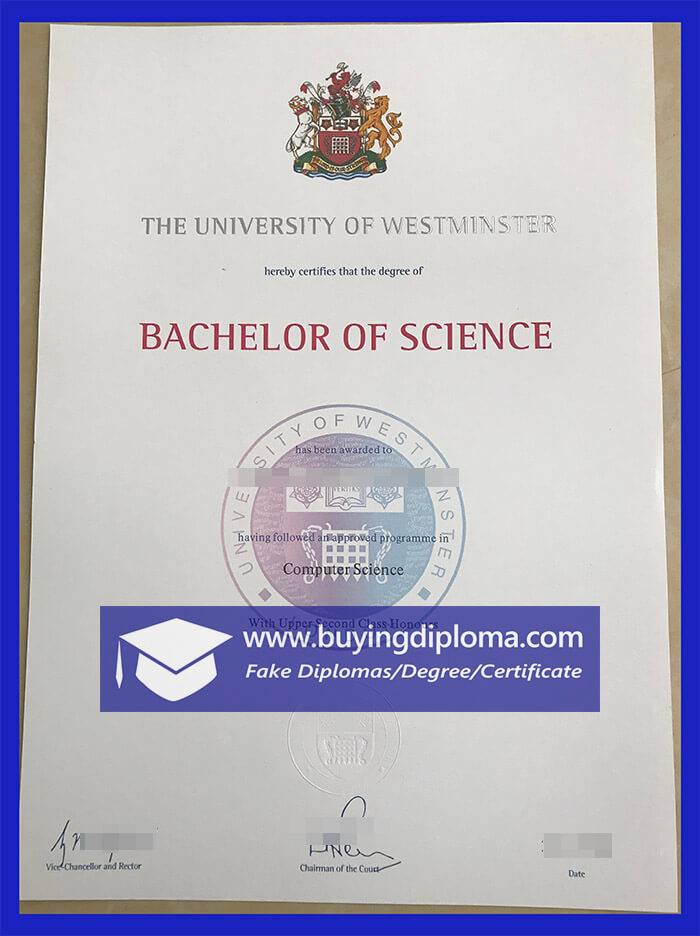 University of Westminster degree certificate 